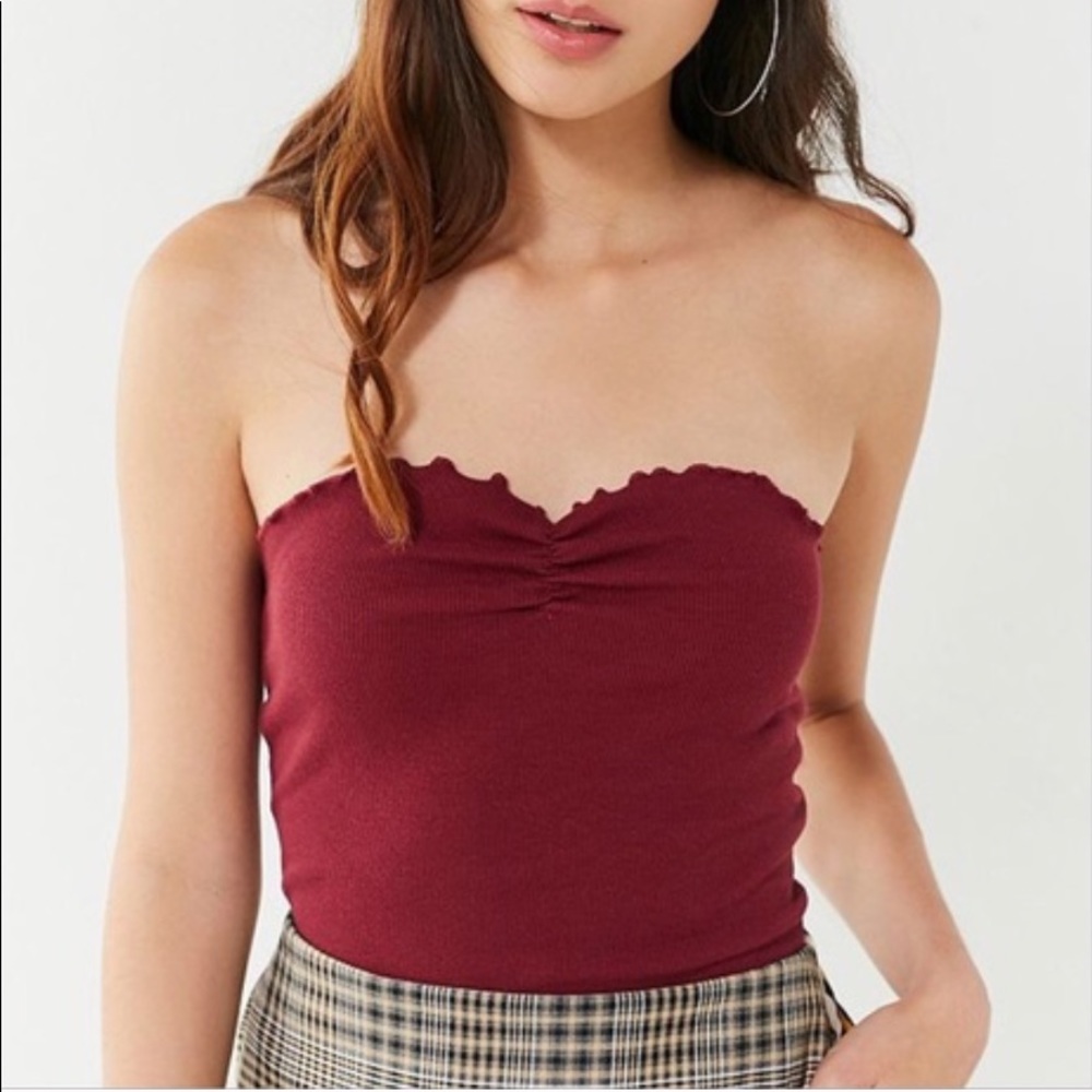 Urban Outfitters Maroon Lettuce Edge Tube Top